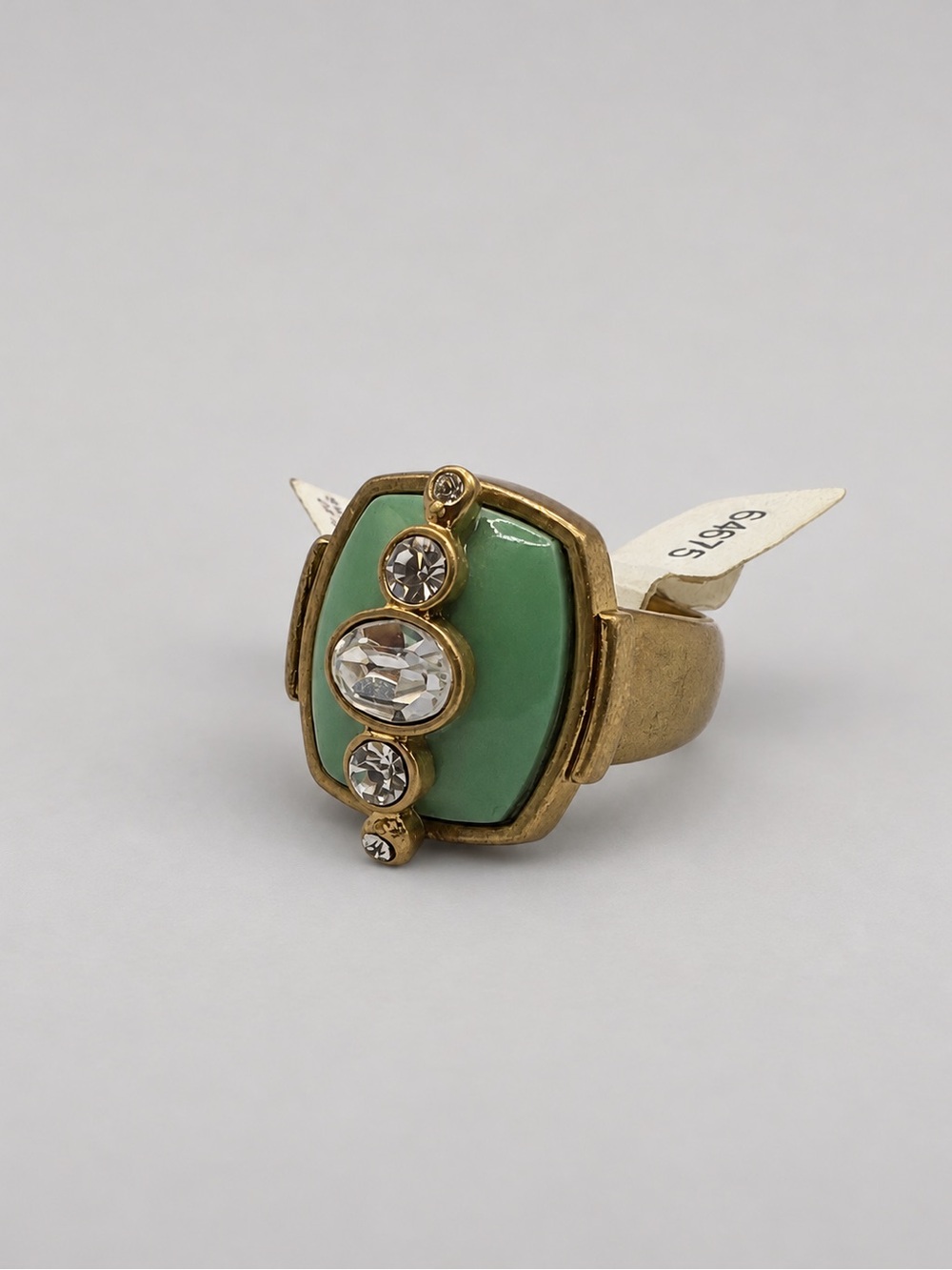 Lia Sophia Gold-Tone Green Enamel & Crystal Statement Ring Size 7 w/tags